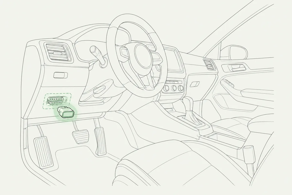 Ubicación del conector de diagnóstico OBD2 debajo del volante